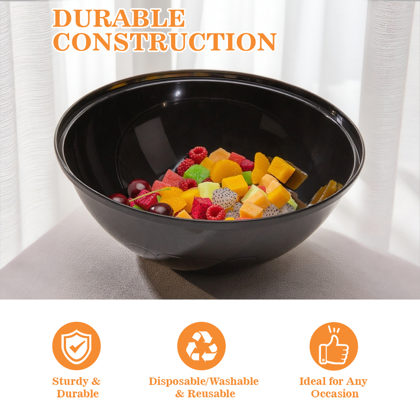 4 Pack 150 Ounce Disposable Plastic Serving Bowls for Chips, Salad, Candy, Snacks