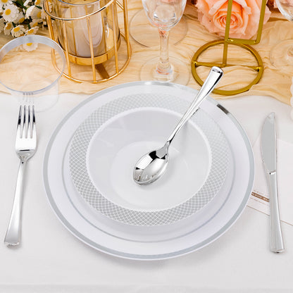 Goodluck 12oz Disposable Heavy Duty Plastic Bowls with Silver Rim for Parties, Weddings, and Everyday Use