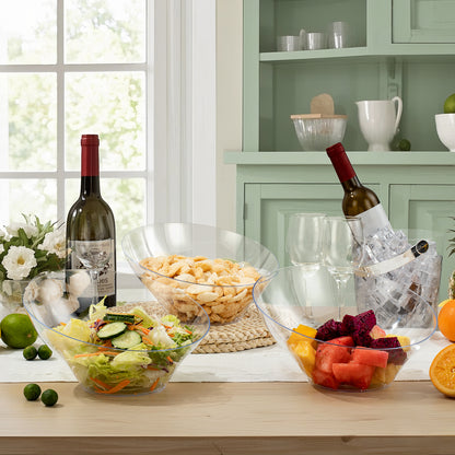 Goodluck 12 Pack 54oz Disposable Angled Crystal Plastic Serving Bowls for Chips, Snacks, Fruit, Salad