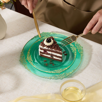 Goodluck Disposable Clear Green Plastic Dinnerware Sets