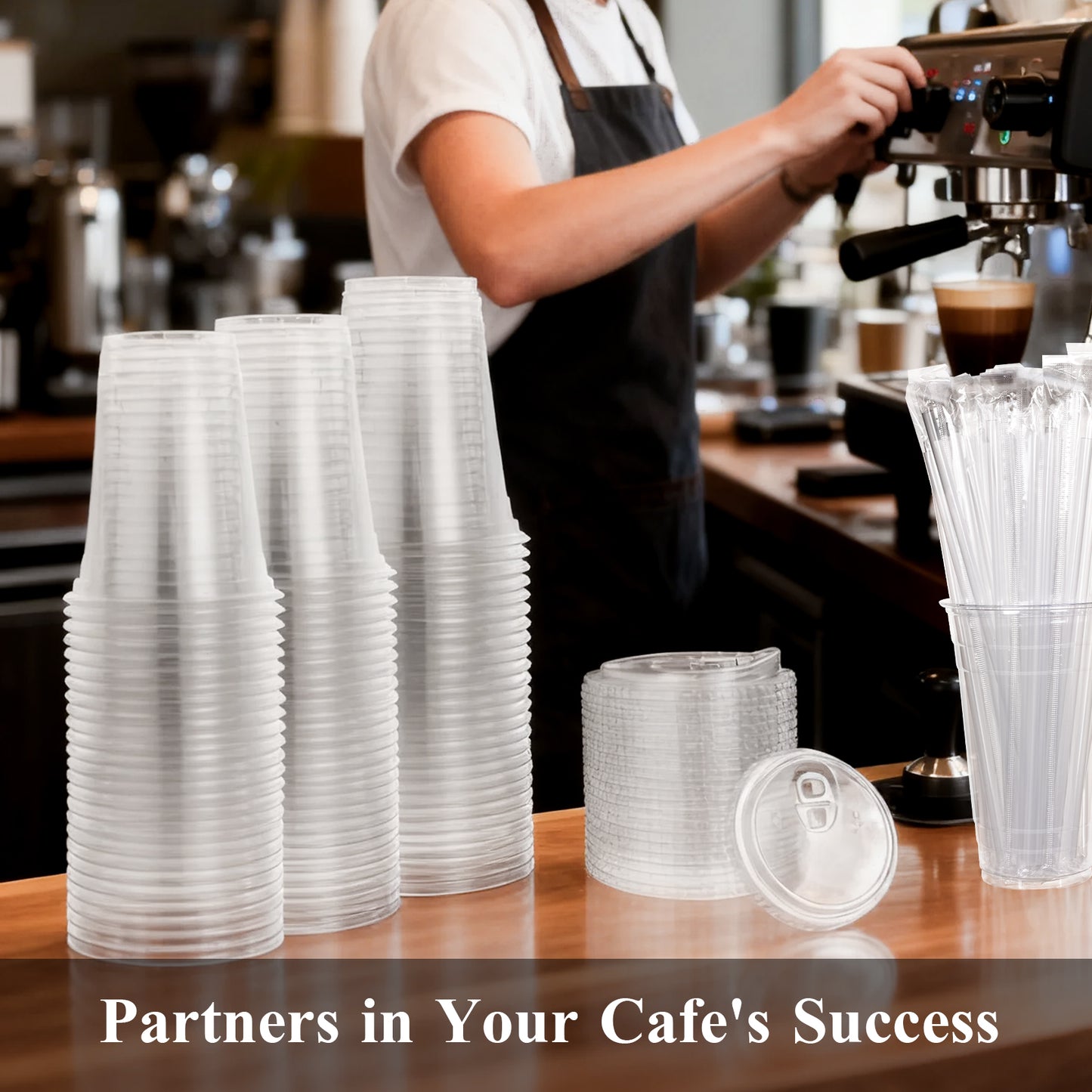 Goodluck 100 Pack 20 oz Disposable Plastic Cups With Strawless Sip Lids and Straws for Smoothies, Party Drinks, Bubble Tea, Cold Beverages