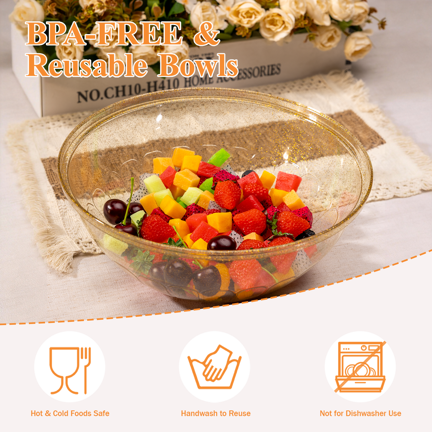 4 Pack 150 Ounce Disposable Plastic Serving Bowls for Chips, Salad, Candy, Snacks