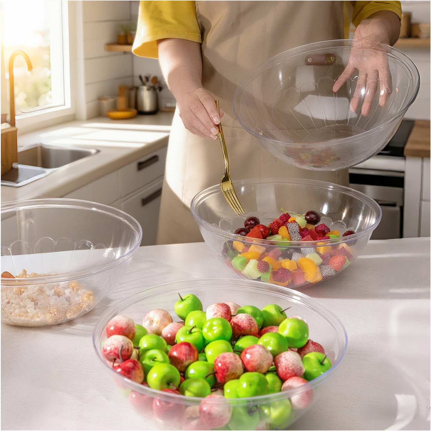 Goodluck 4 Pack 150 Ounce Disposable Clear Plastic Serving Bowls for Chips, Salad, Candy, Snacks