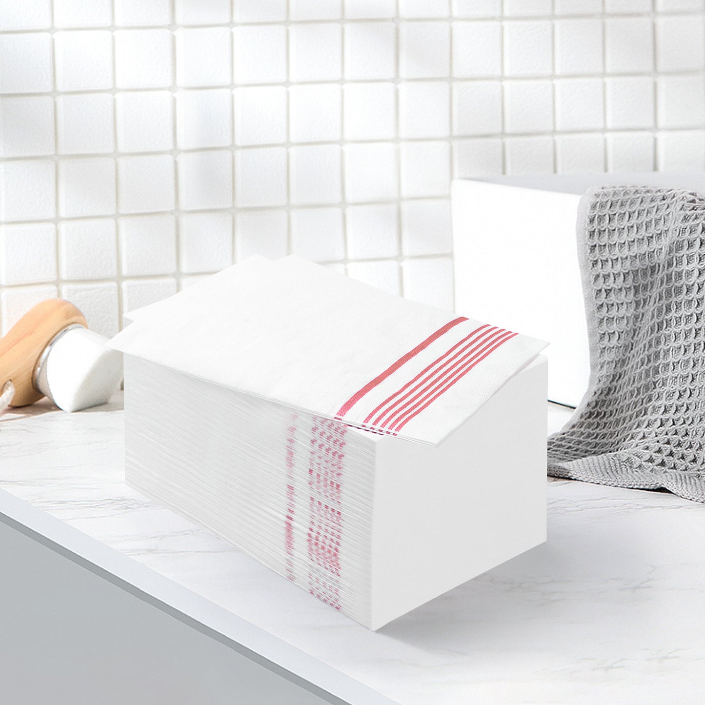 Goodluck 100 Pack 3-Ply Disposable Soft Absorbent Paper Napkins with Rose Gold Trim Lined for Dinners, Kitchen or Events