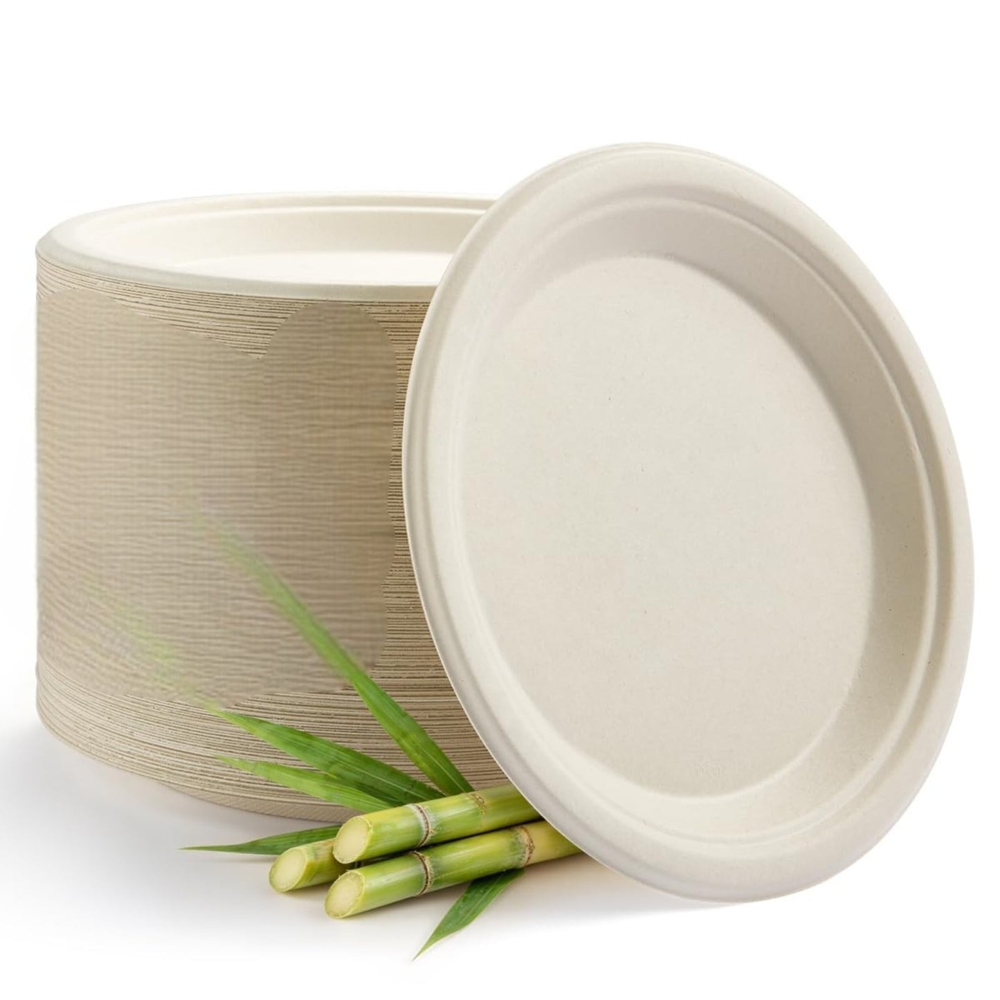 Natural Compostable 100% FSC Certified Unbleached Bagasse Eco Friendly Paper Plates for Party, Wedding, BBQ, Catering & Everyday Use