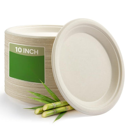 White 100% FSC Certified Heavy Duty Sugarcane Bulk Compostable Eco-Friendly Disposable Plates
