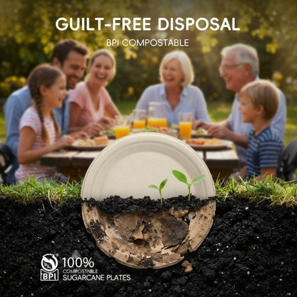White 100% FSC Certified Heavy Duty Sugarcane Bulk Compostable Eco-Friendly Disposable Plates