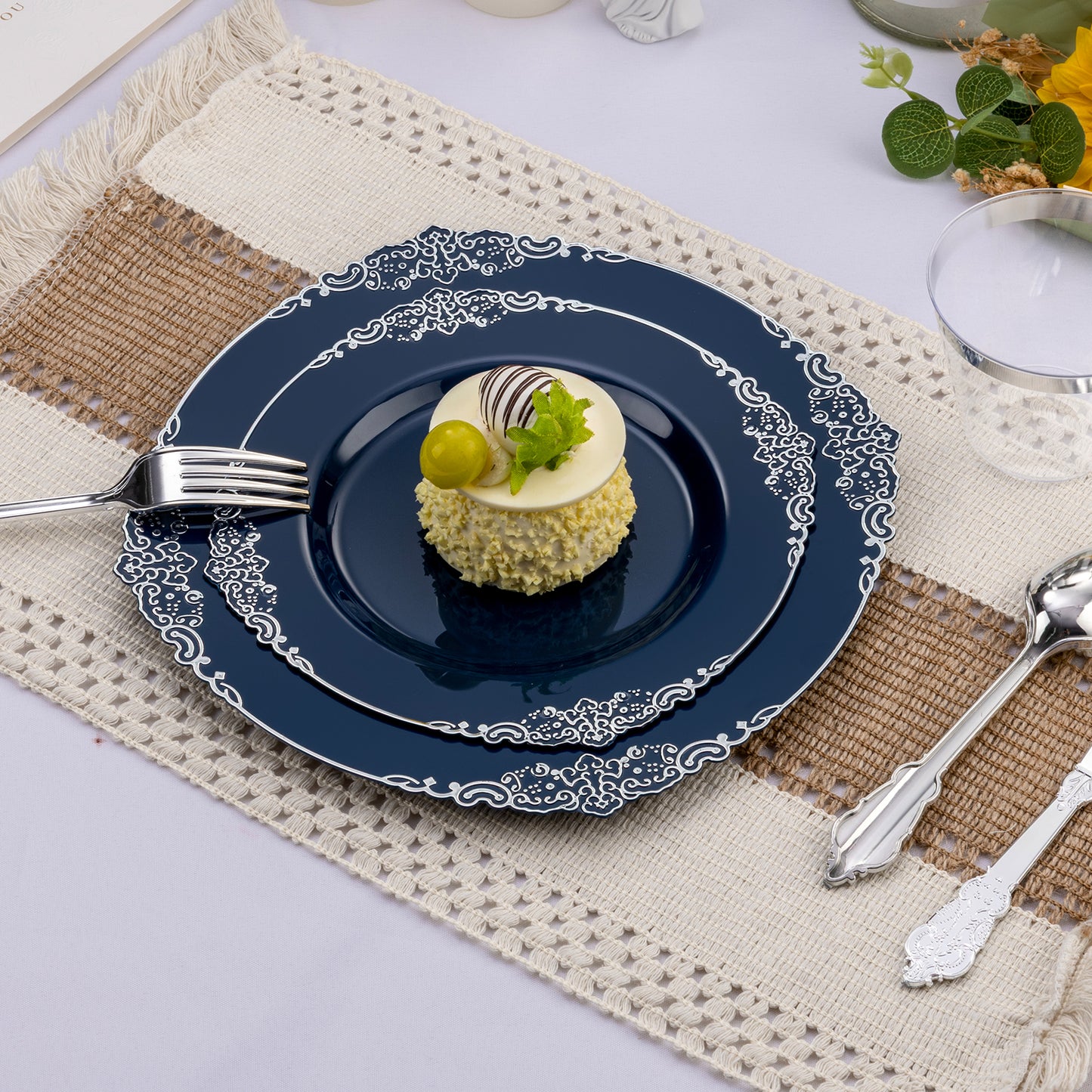 Goodluck 350PCS Disposable Navy Blue Plastic Dinnerware Sets for Party, Wedding and Graduation