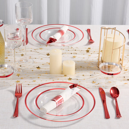 Durable Disposable Clear Plastic Dinnerware Set with Single-Rim Design