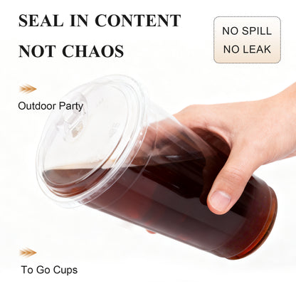 Goodluck 100 Pack 20 oz Disposable Plastic Cups With Strawless Sip Lids and Straws for Smoothies, Party Drinks, Bubble Tea, Cold Beverages