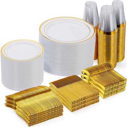 Goodluck White with Double Gold Rim Disposable Plates