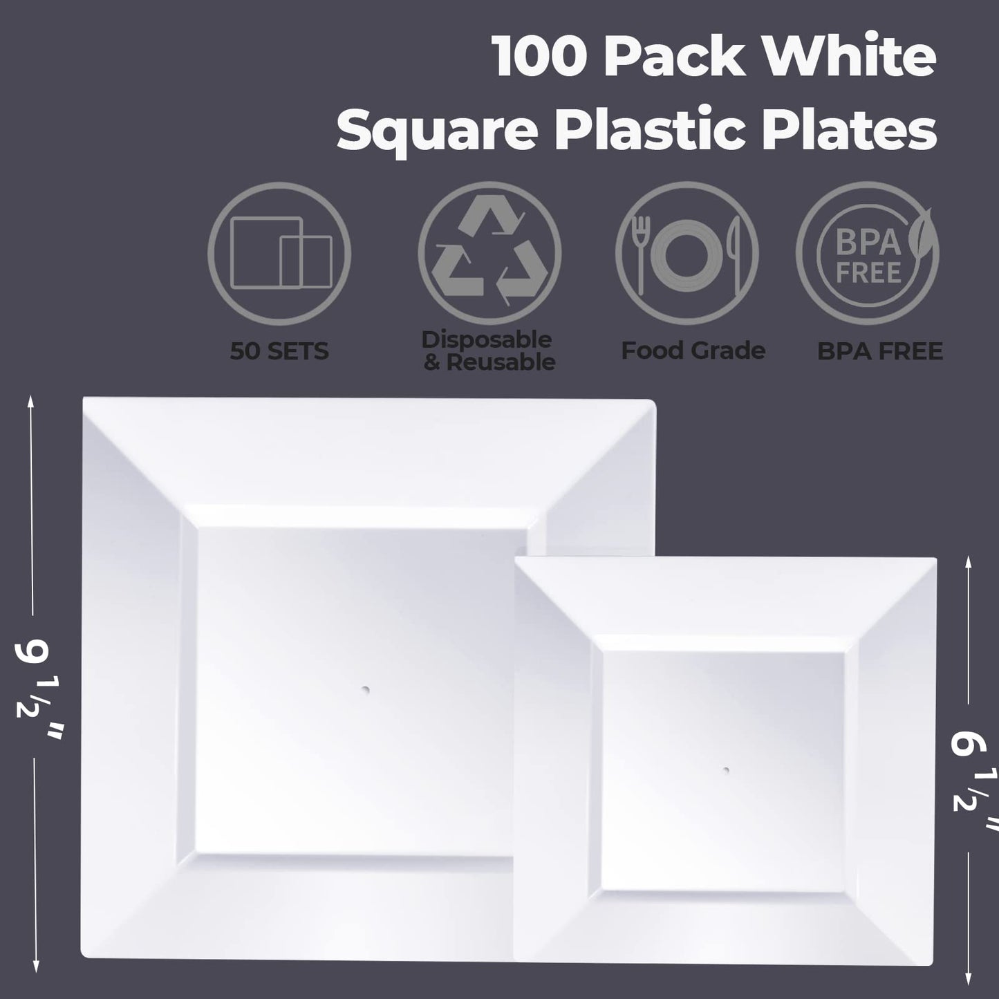 Goodluck 100 Pack Heavy Duty Square Plastic Plates