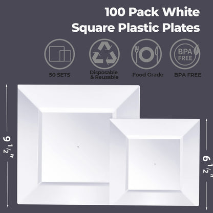 Goodluck 100 Pack Heavy Duty Square Plastic Plates