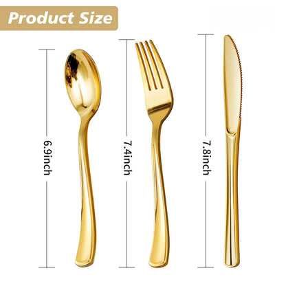 Goodluck Disposable Gold Plastic Cutlery Set  for Wedding, Party, Birthday, Holidays
