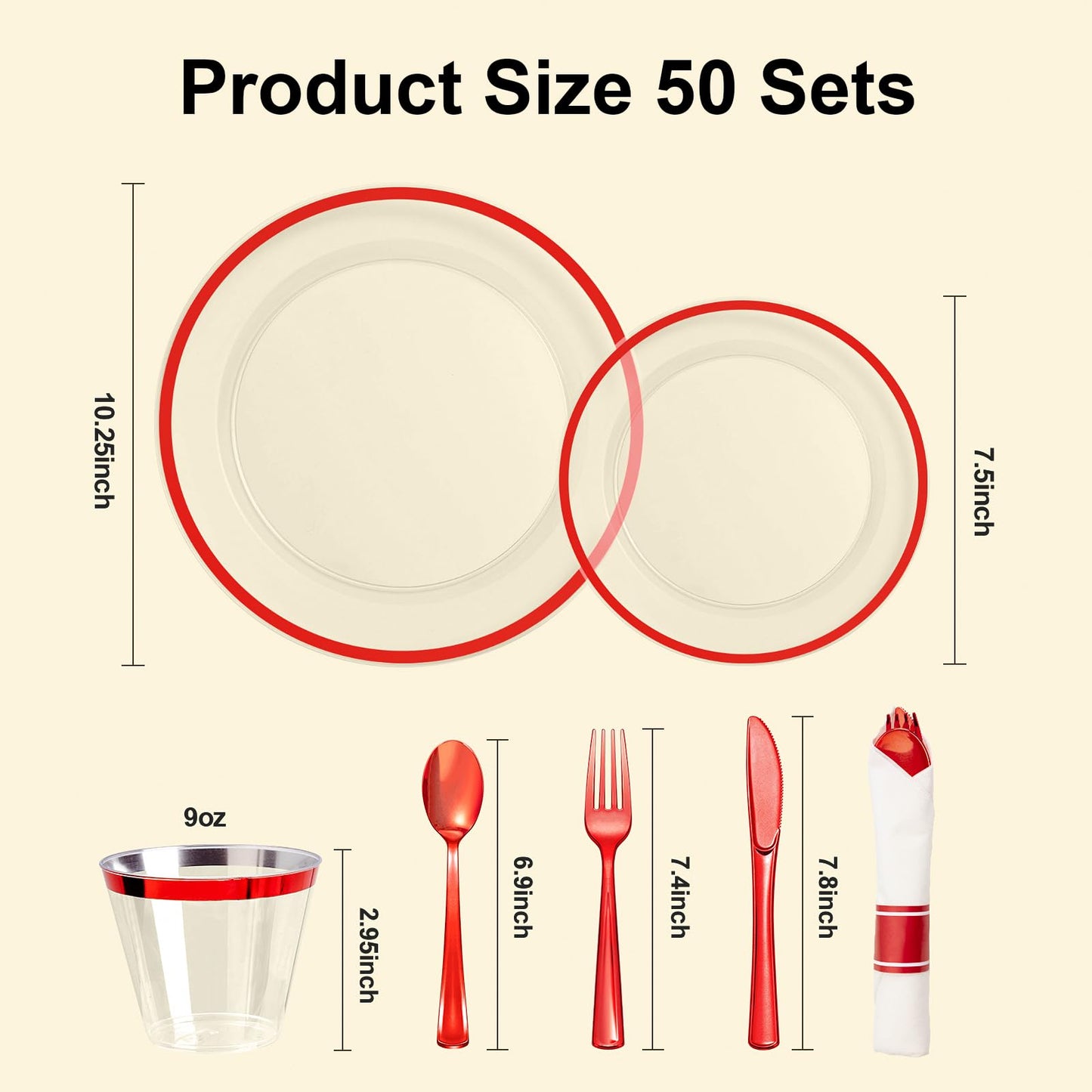 Goodluck Disposable Clear with Red Rim Plastic Dinnerware Set