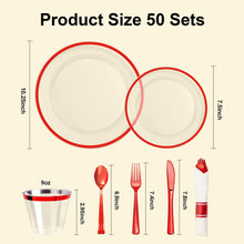Goodluck Disposable Clear with Red Rim Plastic Dinnerware Set