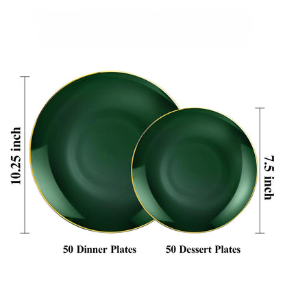 Goodluck Green with Gold Rim Disposable Plastic Plates for Party, Wedding
