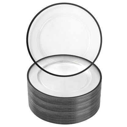 Goodluck 12 Inch Disposable Clear with Black Rim Plastic Charger Plates