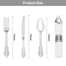 Goodluck 400 Pack Silver Plastic Silverware with Pre-Rolled Napkins for 100 Guests