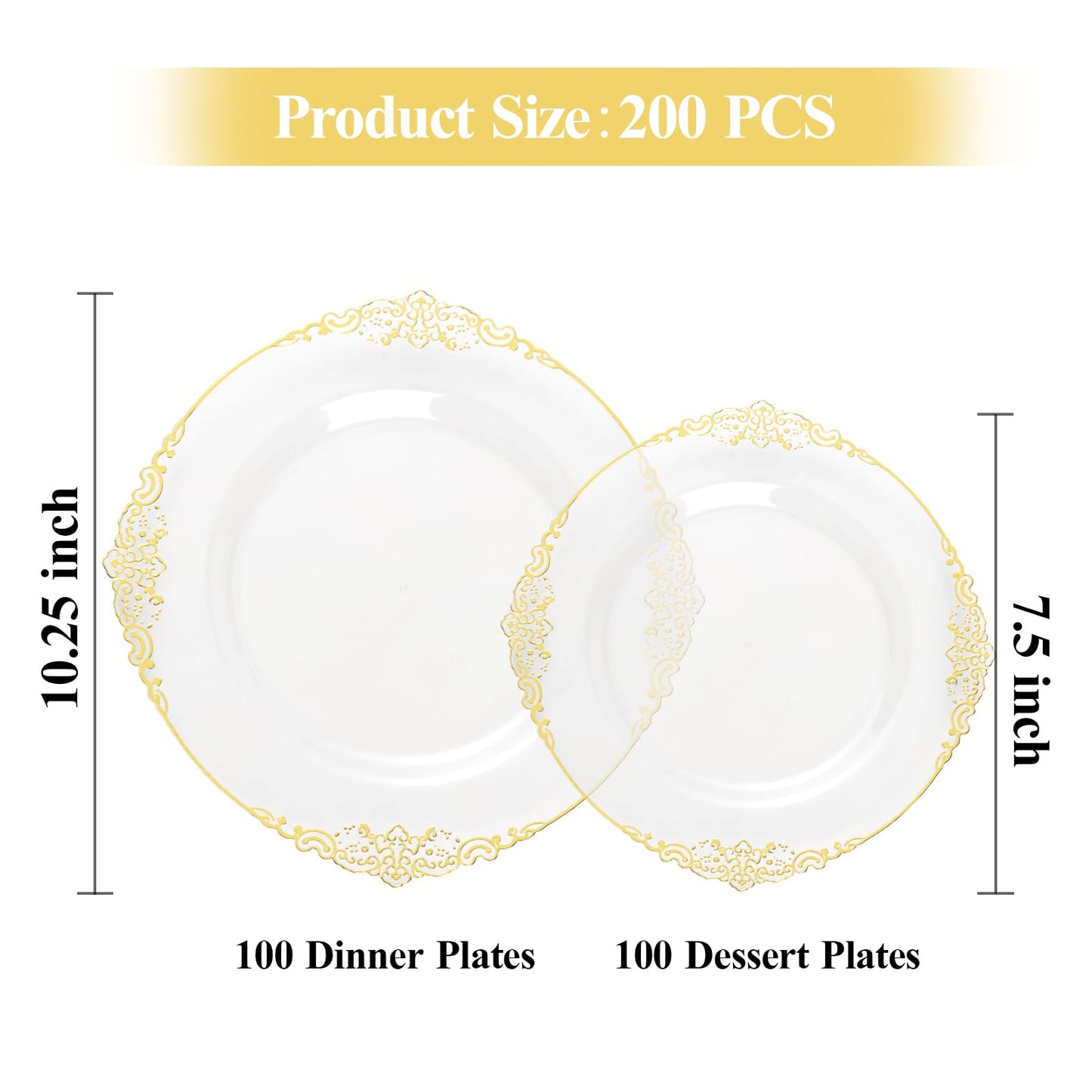 Goodluck 200 PCS Disposable Clear with Gold Rim Plastic Plates for 100 Guests
