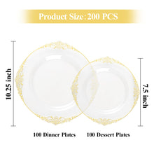 Goodluck 200 PCS Disposable Clear with Gold Rim Plastic Plates for 100 Guests