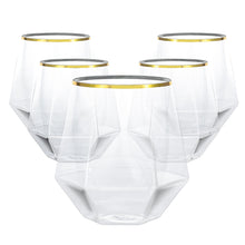 Goodluck 40 Pack 12 Oz Diamond Stemless Plastic Wine with Gold Rim Glasses for Whiskey or Cocktail