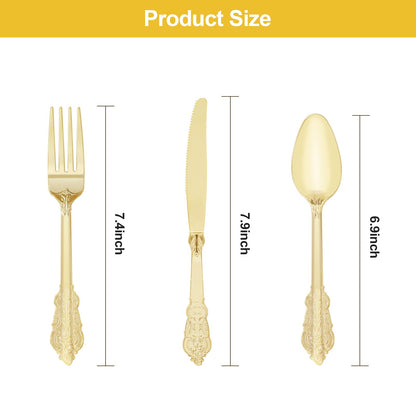 Goodluck 75PCS Disposable Heavy Duty Gold Plastic Silverware for 25 Guests