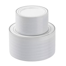 Goodluck 200-Piece White with Double Silver Rims Plastic Plates Set for Parties