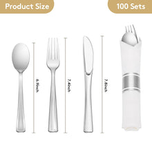 Goodluck Fancy Disposable Pre-Rolled Silver Plastic Silverware for Party, Wedding