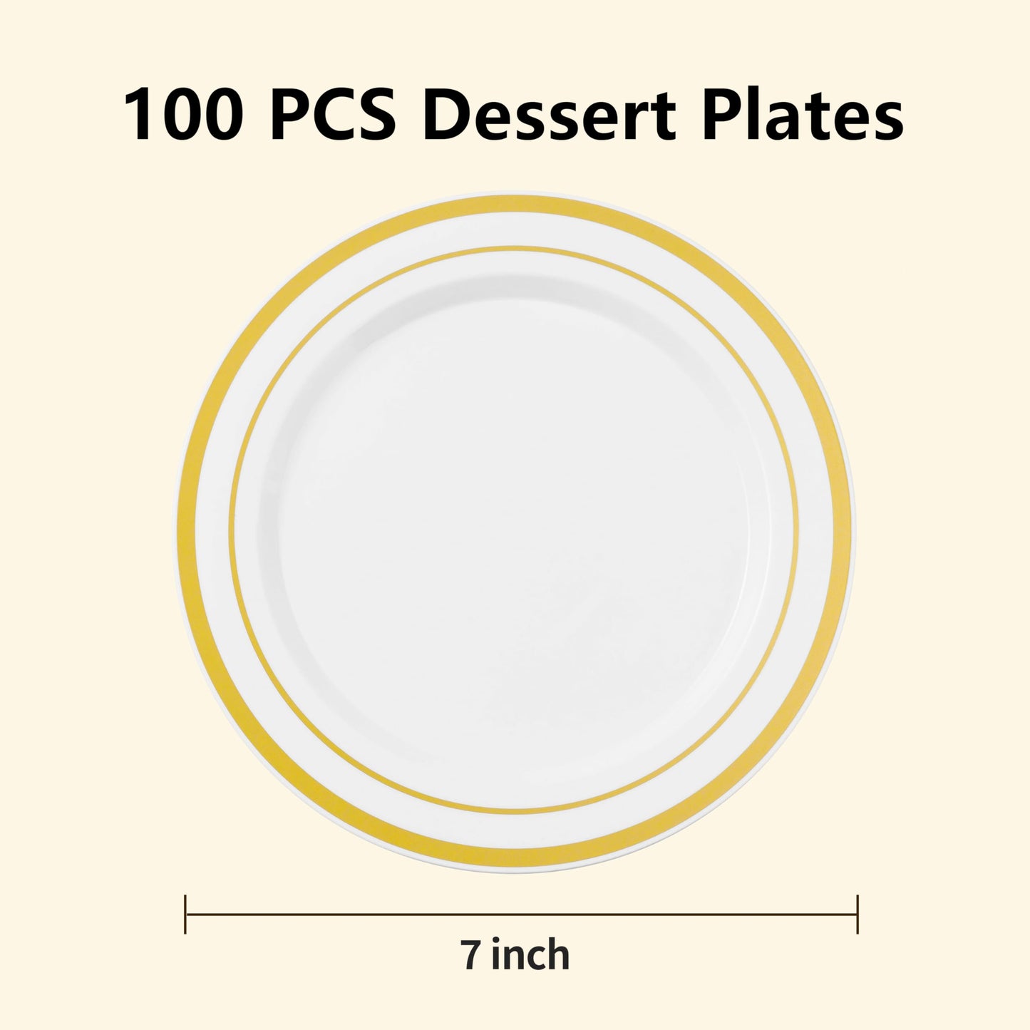 Goodluck 10.25 Inch White with Double Gold Rim Plastic Plates for Party