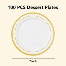 Goodluck 10.25 Inch White with Double Gold Rim Plastic Plates for Party