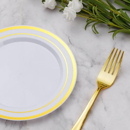 Goodluck Disposable Gold Dessert Plates with Plastic Forks for Party