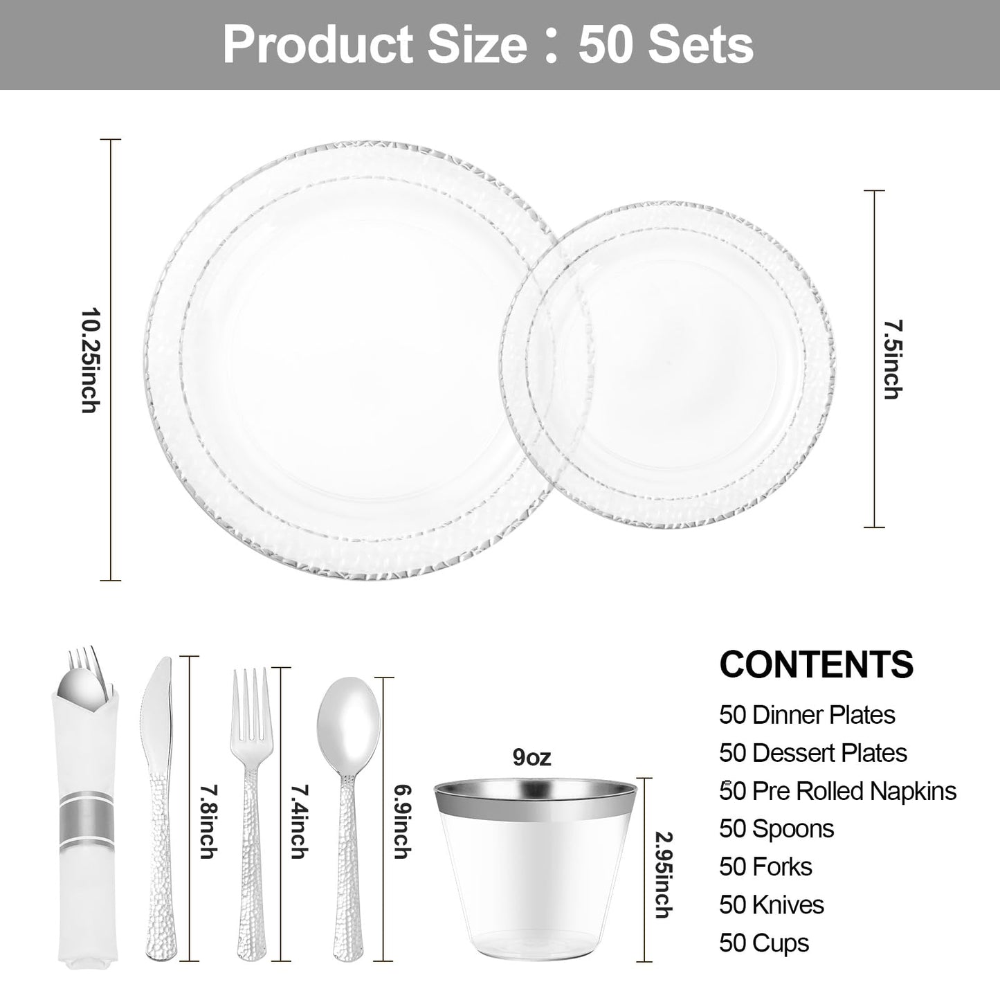 Goodluck 350PCS Disposable Clear Plastic Dinnerware Set for 50 Guests