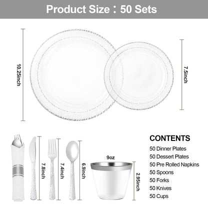 Goodluck 350PCS Disposable Clear Plastic Dinnerware Set for 50 Guests