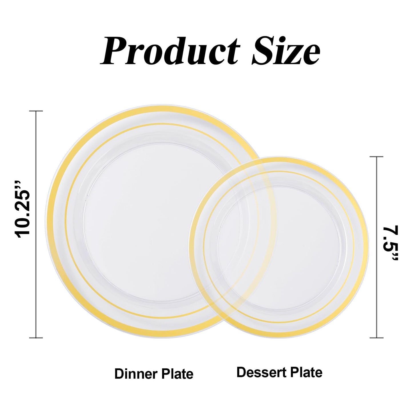 Goodluck 200-Piece Disposable Clear with Double Gold Rim Plastic Plates Set for Parties