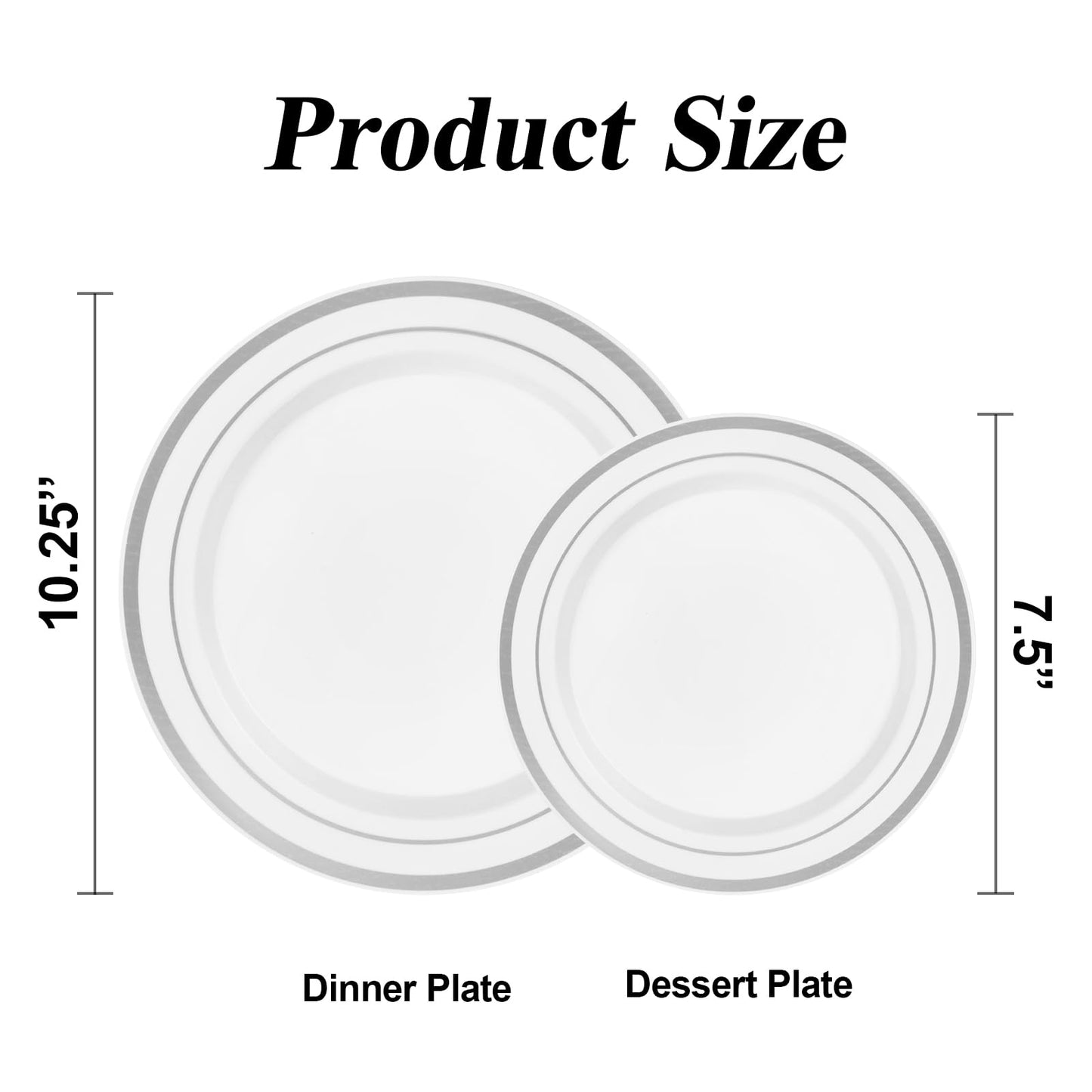 Goodluck 200-Piece White with Double Silver Rims Plastic Plates Set for Parties