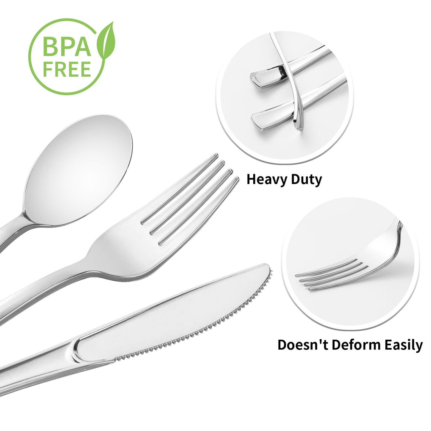 Goodluck Fancy Disposable Pre-Rolled Silver Plastic Silverware for Party, Wedding