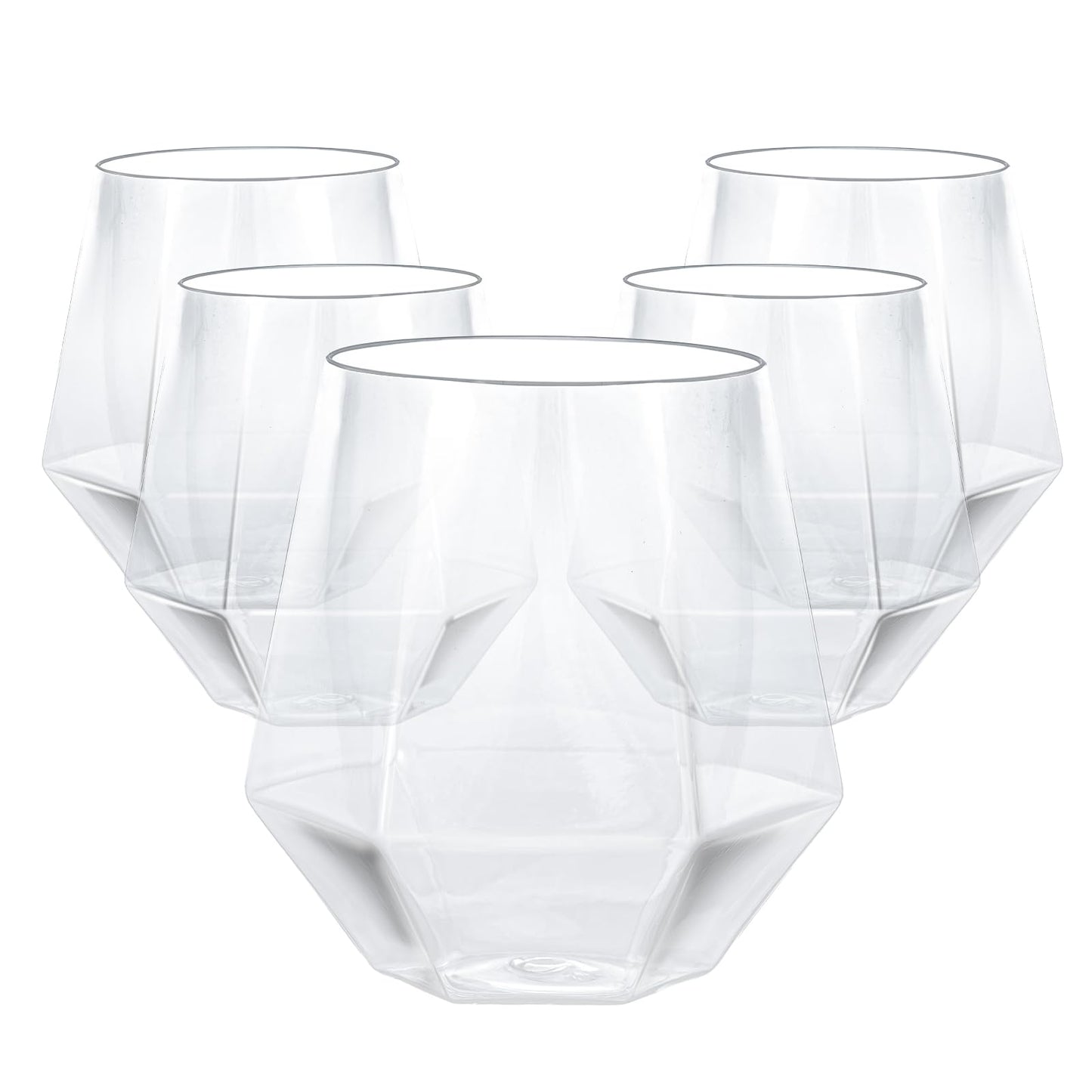 Goodluck 40 Pack 12 Oz Diamond Stemless Clear Plastic Wine for Whiskey or Cocktail