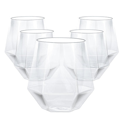 Goodluck 40 Pack 12 Oz Diamond Stemless Clear Plastic Wine for Whiskey or Cocktail