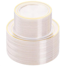 Goodluck 200-Piece Disposable Clear with Double Gold Rim Plastic Plates Set for Parties