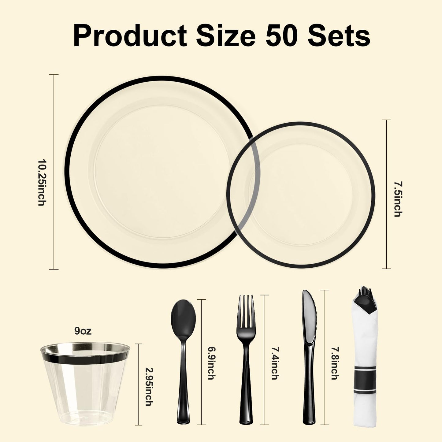 Goodluck 350-Piece Disposable Clear with Black Rim Plastic Dinnerware Set for 50 Guests