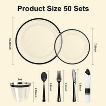 Goodluck 350-Piece Disposable Clear with Black Rim Plastic Dinnerware Set for 50 Guests