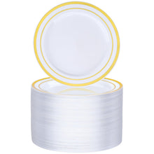 Goodluck 100-Piece Disposable 7 Inch White with Double Gold Rim Plastic Plate