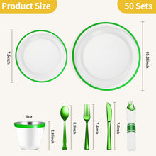 Goodluck 350 Piece Disposable Clear with Green Rim Plastic Dinnerware Set for 50 Guests
