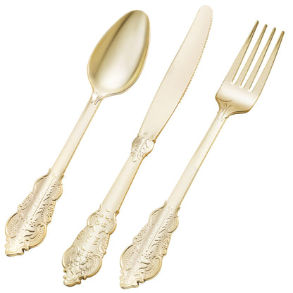 Goodluck 75PCS Disposable Heavy Duty Gold Plastic Silverware for 25 Guests