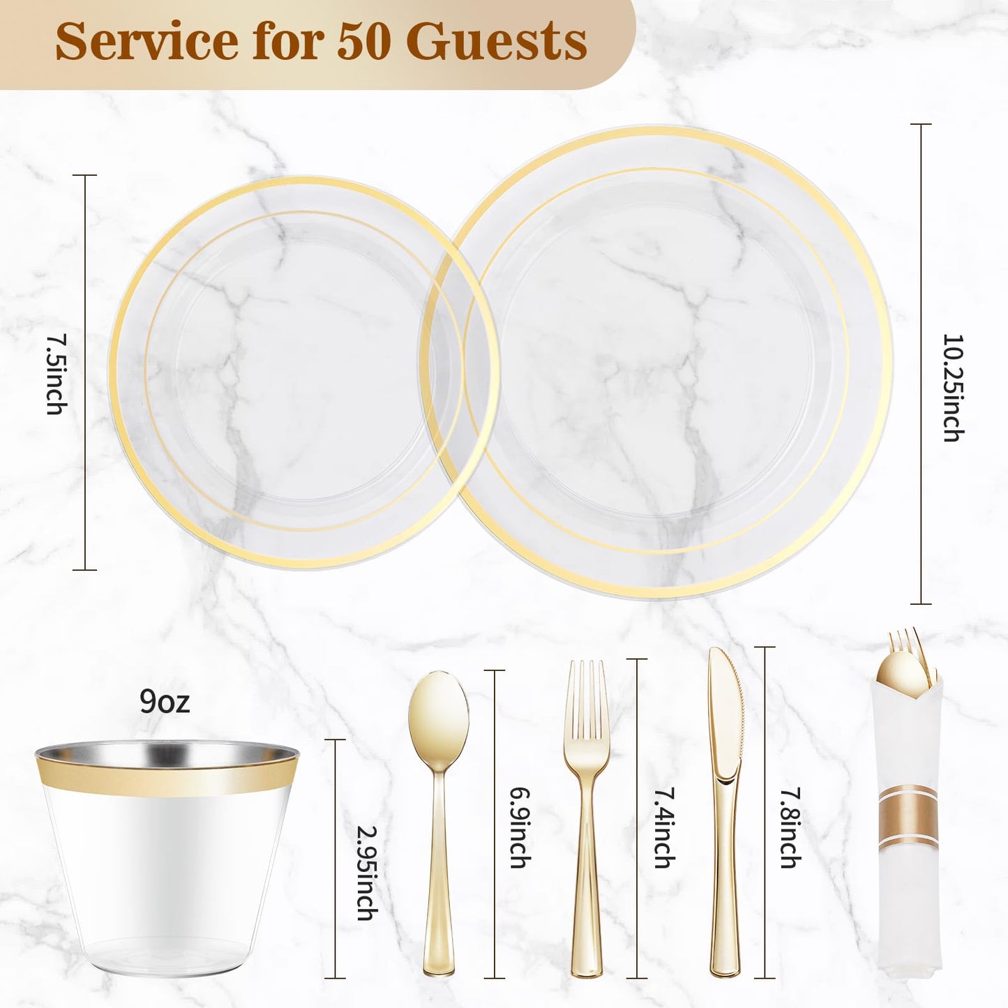 Goodluck 350-Piece Disposable Clear Gold Plastic Dinnerware Set for 50 Guests