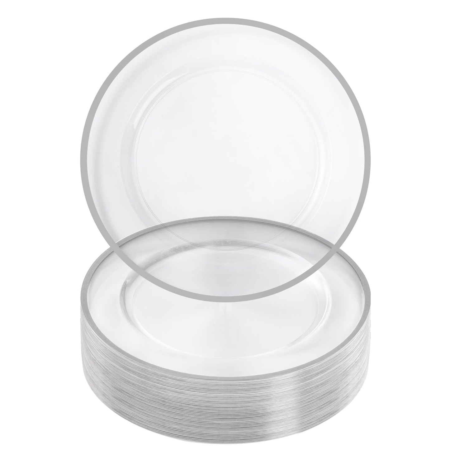 Goodluck 50 Pack 12 Inch Disposable Clear with Silver Rim Charger Plates