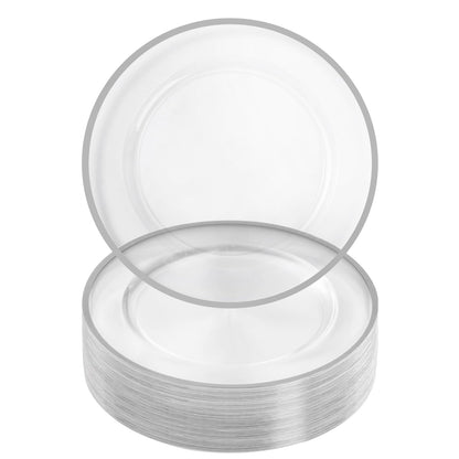 Goodluck 50 Pack 12 Inch Disposable Clear with Silver Rim Charger Plates
