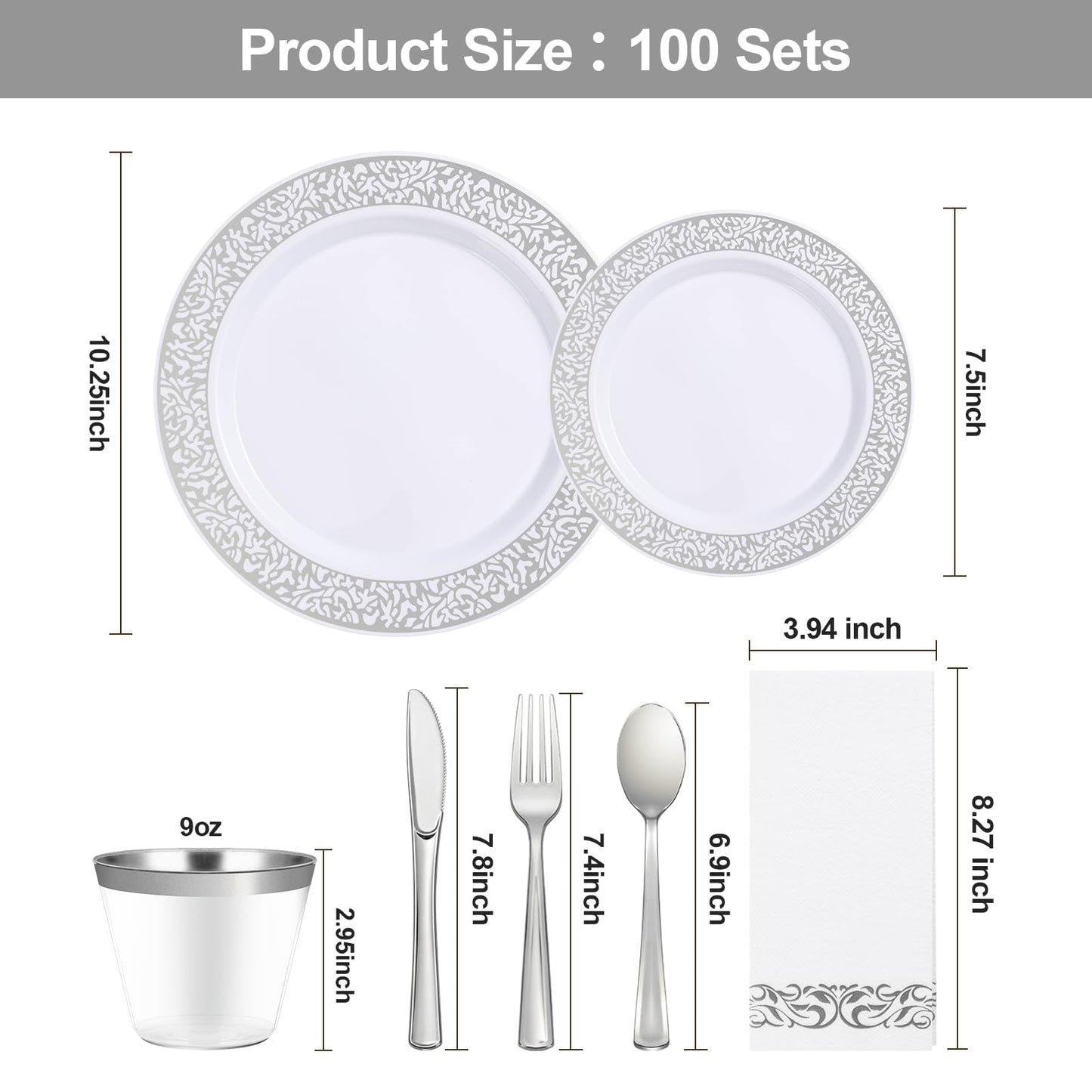 Goodluck 700PCS Disposable Silver Plastic Dinnerware Sets for 100 Guests
