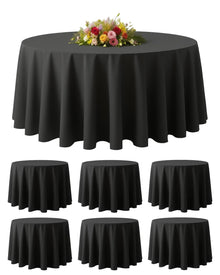 Goodluck 6 Pack Fabric Washable Decorative Black Round Polyester Table Cloths for Halloween, Parties, Weddings, Holiday, Events